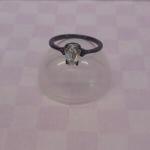 Elegant Black Ring with Coffin-shaped Iridescent Crystal Center - Size 8